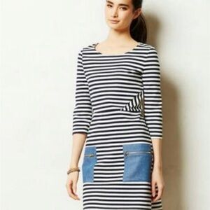 Tabitha Navy and White Striped Dress with Blue Pockets